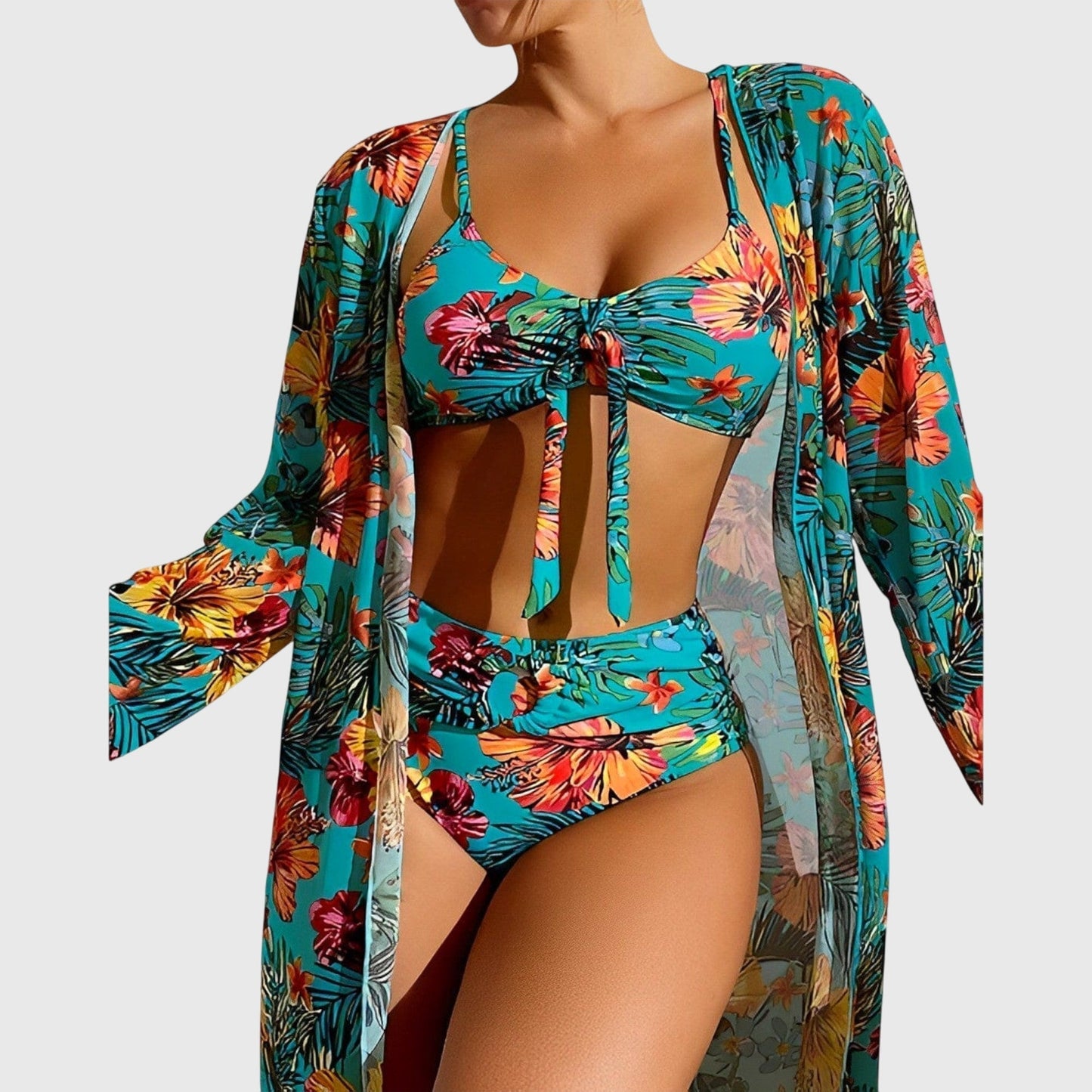Stylish Bikini Set for Women Tie-Front Floral-Print Cover-Up