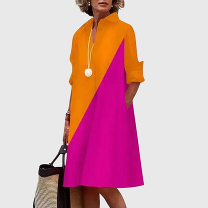 Elegant Shirt Dress for Women Collared Long-Sleeve