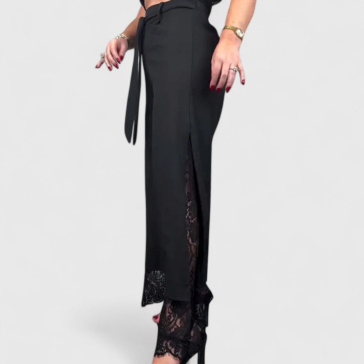 Elegant Wide-Leg Pants for Women Tie-Waist Lace-Trim