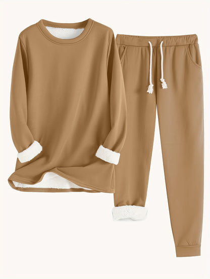 Comfortable Two-Piece Set for Women Fleece-Lined Jogger Drawstring