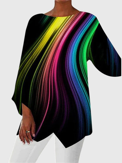 Stylish Blouse for Women Butterfly-Print Batwing-Sleeve Asymmetric-Hem