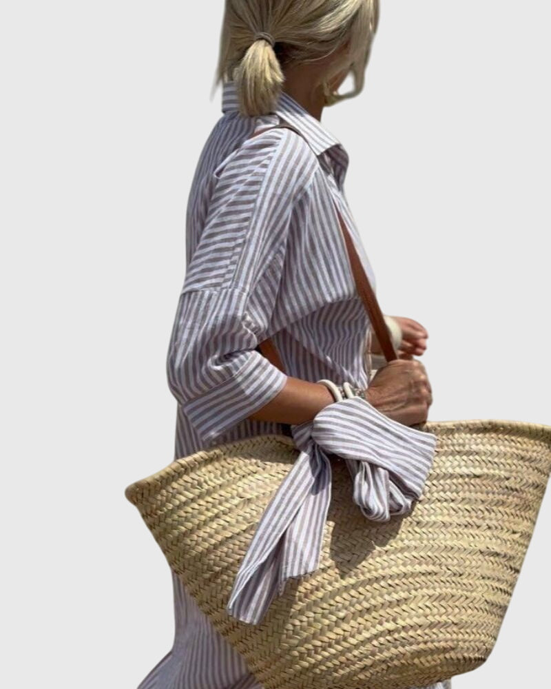 Elegant Shirt Dress for Women Striped Long-Sleeve