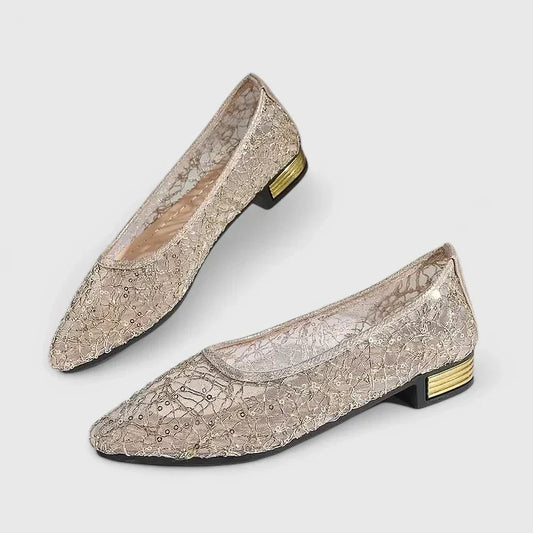 Elegant Lace Flats for Women Floral-Print Pointed-Toe