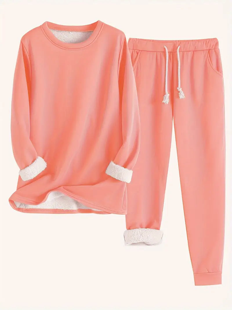 Comfortable Two-Piece Set for Women Fleece-Lined Jogger Drawstring