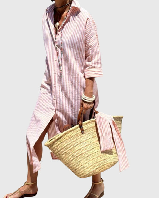 Elegant Shirt Dress for Women Striped Long-Sleeve