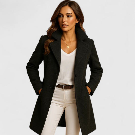 Elegant Coat for Women Notch-Lapel Button-Front Long-Sleeve