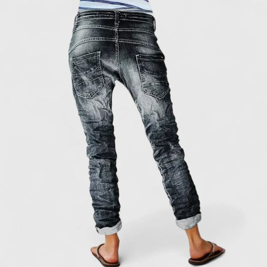 Comfortable Relaxed Jeans for Women Acid-Wash Cuffed Ankle