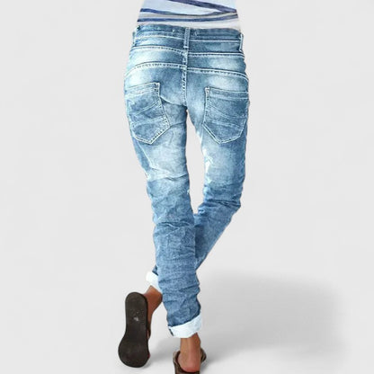 Comfortable Relaxed Jeans for Women Acid-Wash Cuffed Ankle