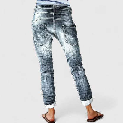 Comfortable Relaxed Jeans for Women Acid-Wash Cuffed Ankle
