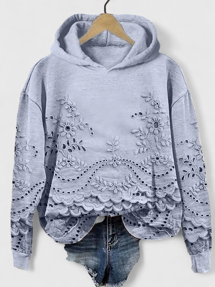 Comfortable Hoodie for Women Floral-Embroidered Eyelet Scalloped-Hem
