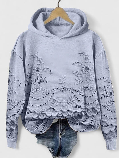 Comfortable Hoodie for Women Floral-Embroidered Eyelet Scalloped-Hem