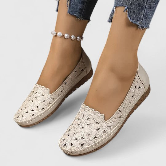 Comfortable Flats for Women Perforated Floral-Cutout Slip-On
