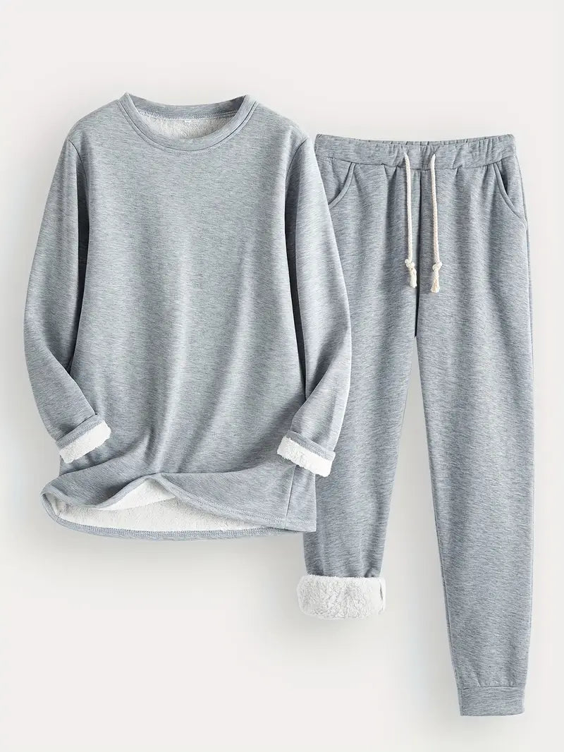 Comfortable Two-Piece Set for Women Fleece-Lined Jogger Drawstring