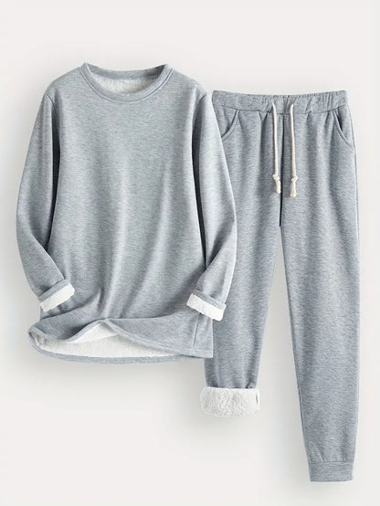 Comfortable Two-Piece Set for Women Fleece-Lined Jogger Drawstring
