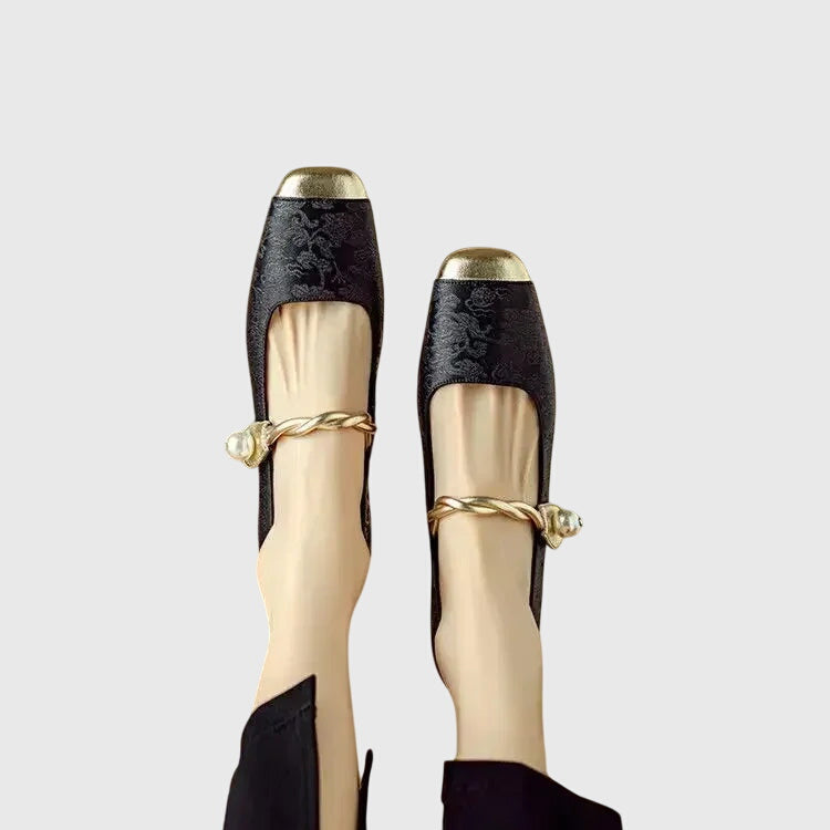 Elegant Flats for Women Buckle-Strap Block-Heel