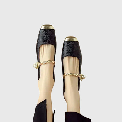 Elegant Flats for Women Buckle-Strap Block-Heel