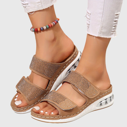 Comfortable Slide Sandals for Women Rhinestone Mesh Open-Toe