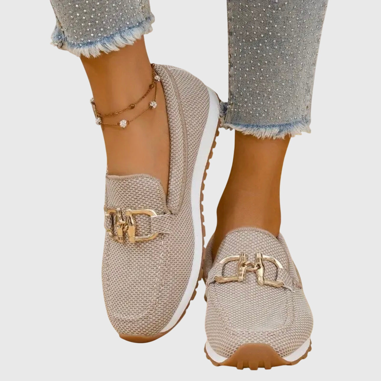 Comfortable Loafers for Women Buckle-Detail Platform Mesh