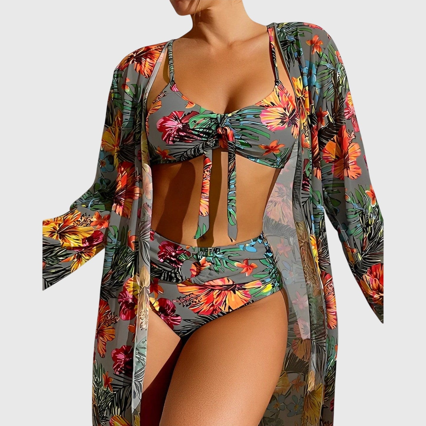 Stylish Bikini Set for Women Tie-Front Floral-Print Cover-Up