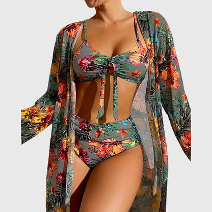 Stylish Bikini Set for Women Tie-Front Floral-Print Cover-Up