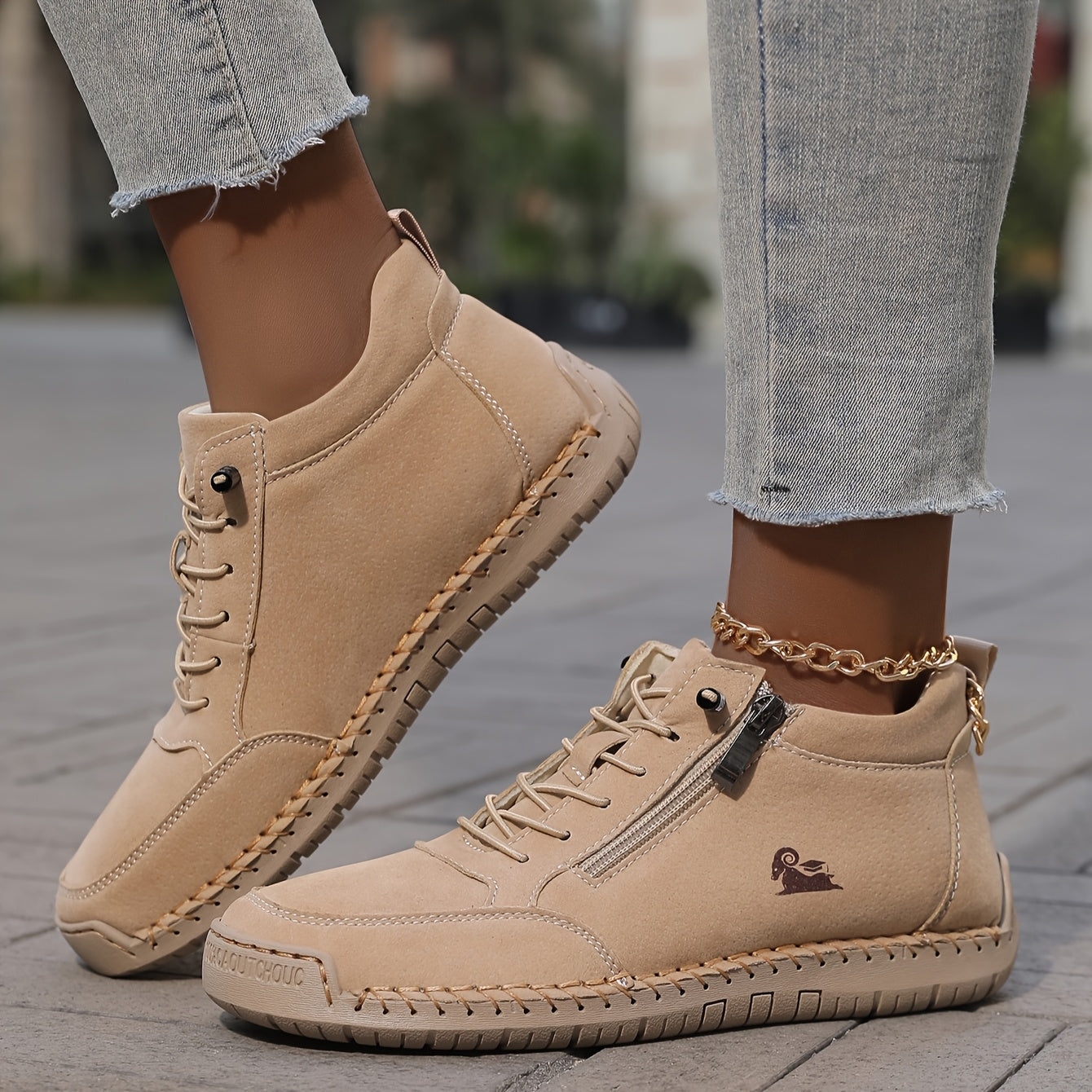 Stylish Ankle Boots for Women Lace-Up Zip-Up Round-Toe