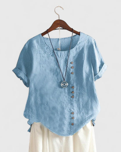 Comfortable Blouse for Women Button-Front Short-Sleeve