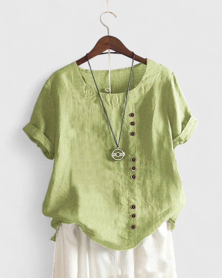 Comfortable Blouse for Women Button-Front Short-Sleeve