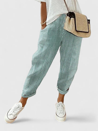 Comfortable Jogger Pants for Women Striped Tapered Cuffed-Ankle