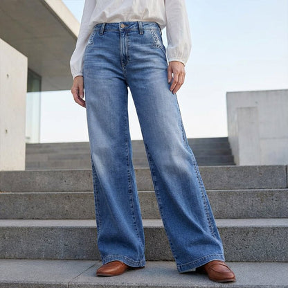 Stylish Relaxed Wide-Leg Jeans for Women High-Waisted Retro