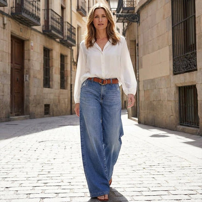 Stylish Relaxed Wide-Leg Jeans for Women High-Waisted Retro