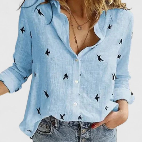 Elegant Blouse for Women Floral-Print Button-Front Long-Sleeve