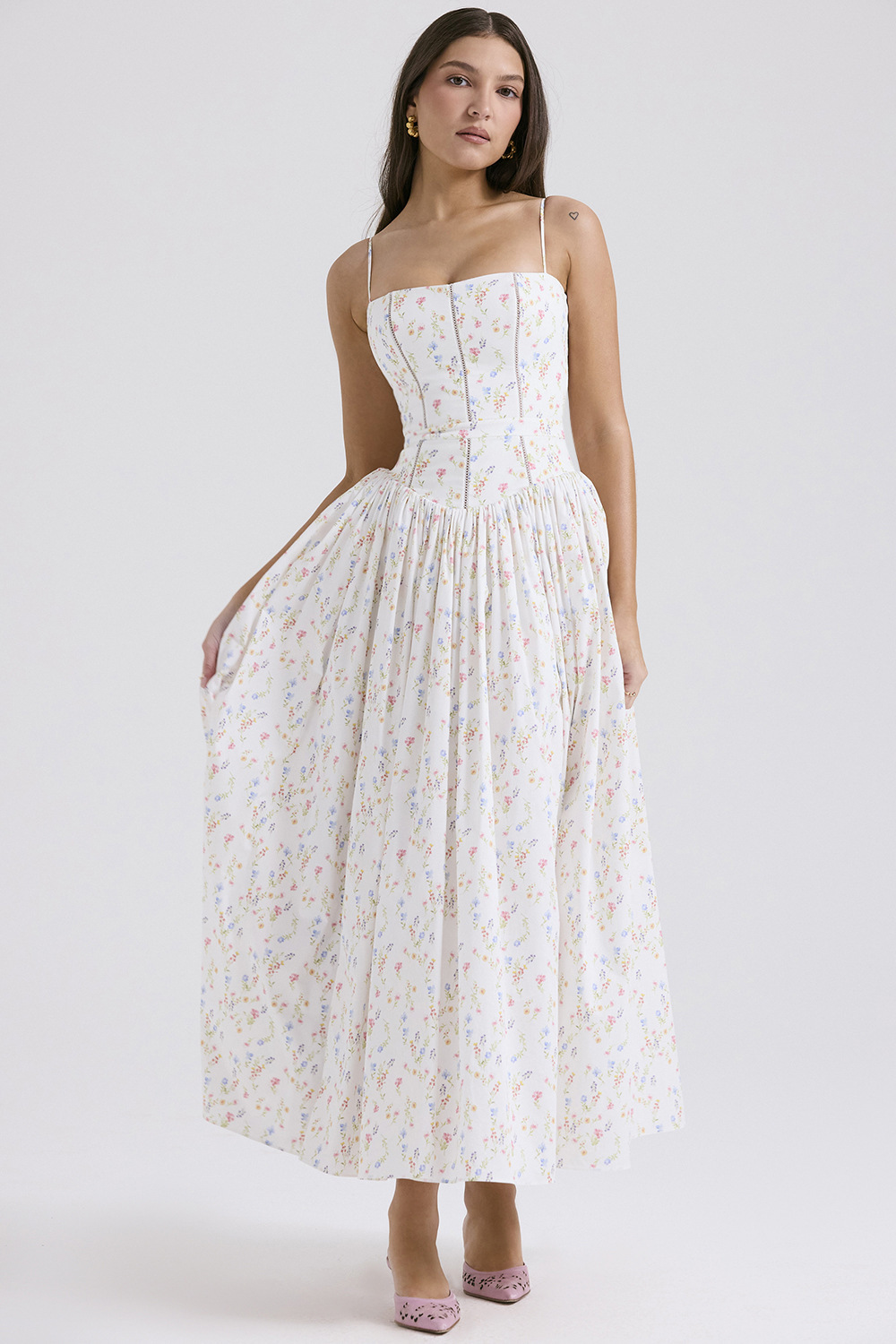 Elegant Corset Midi Dress for Women Spaghetti-Strap