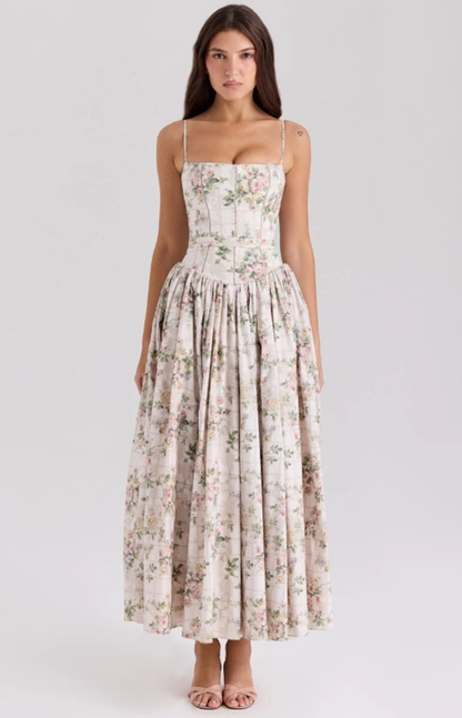 Elegant Corset Midi Dress for Women Spaghetti-Strap