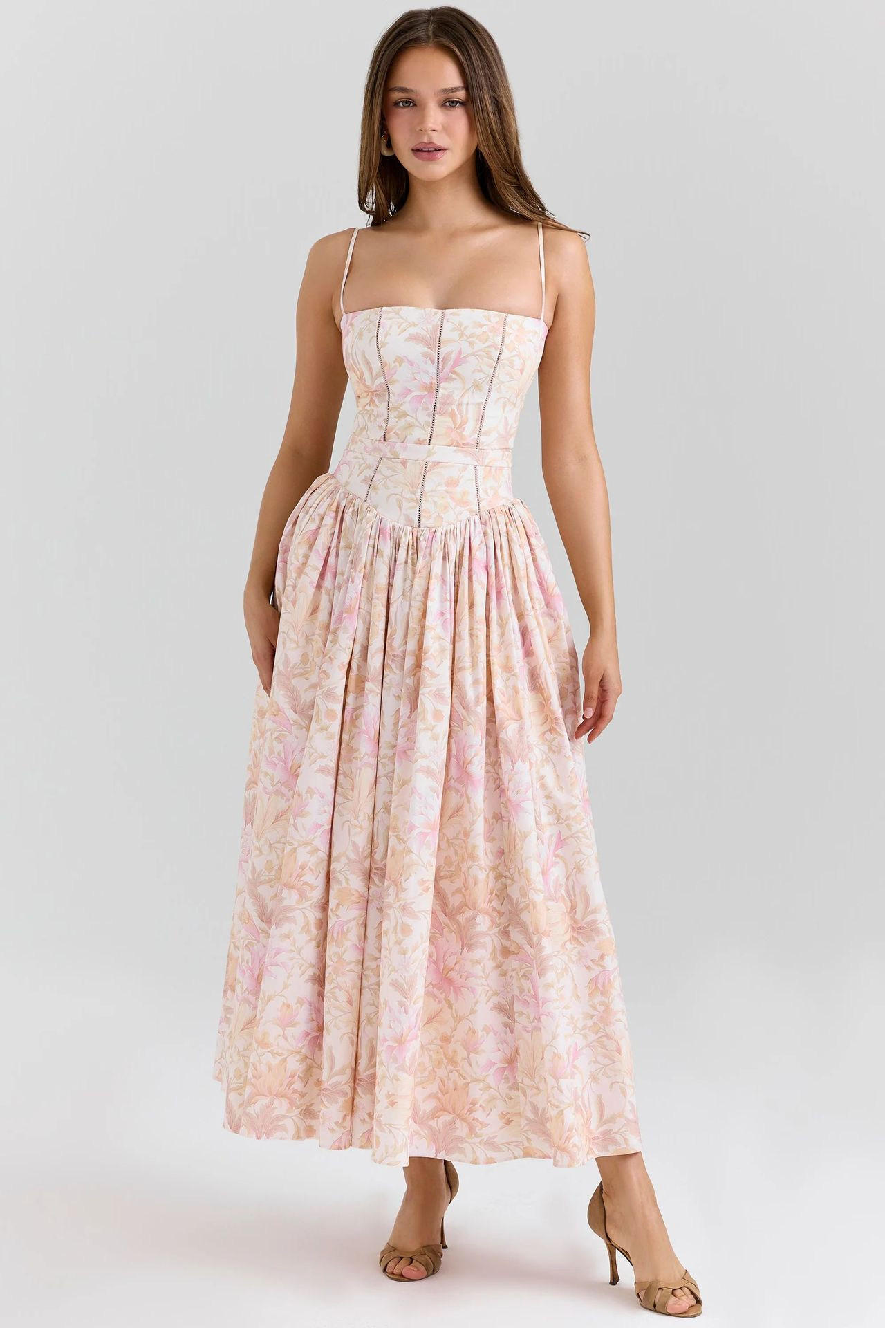 Elegant Corset Midi Dress for Women Spaghetti-Strap
