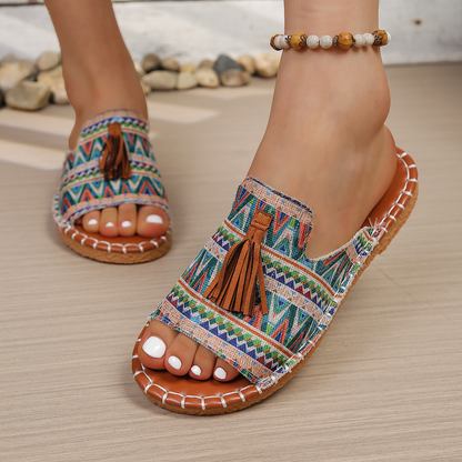 Effortless Slide Sandals for Women Tassel Open-Toe