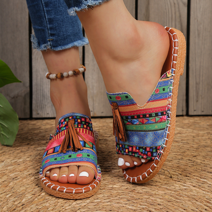 Effortless Slide Sandals for Women Tassel Open-Toe