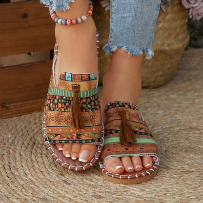 Effortless Slide Sandals for Women Tassel Open-Toe