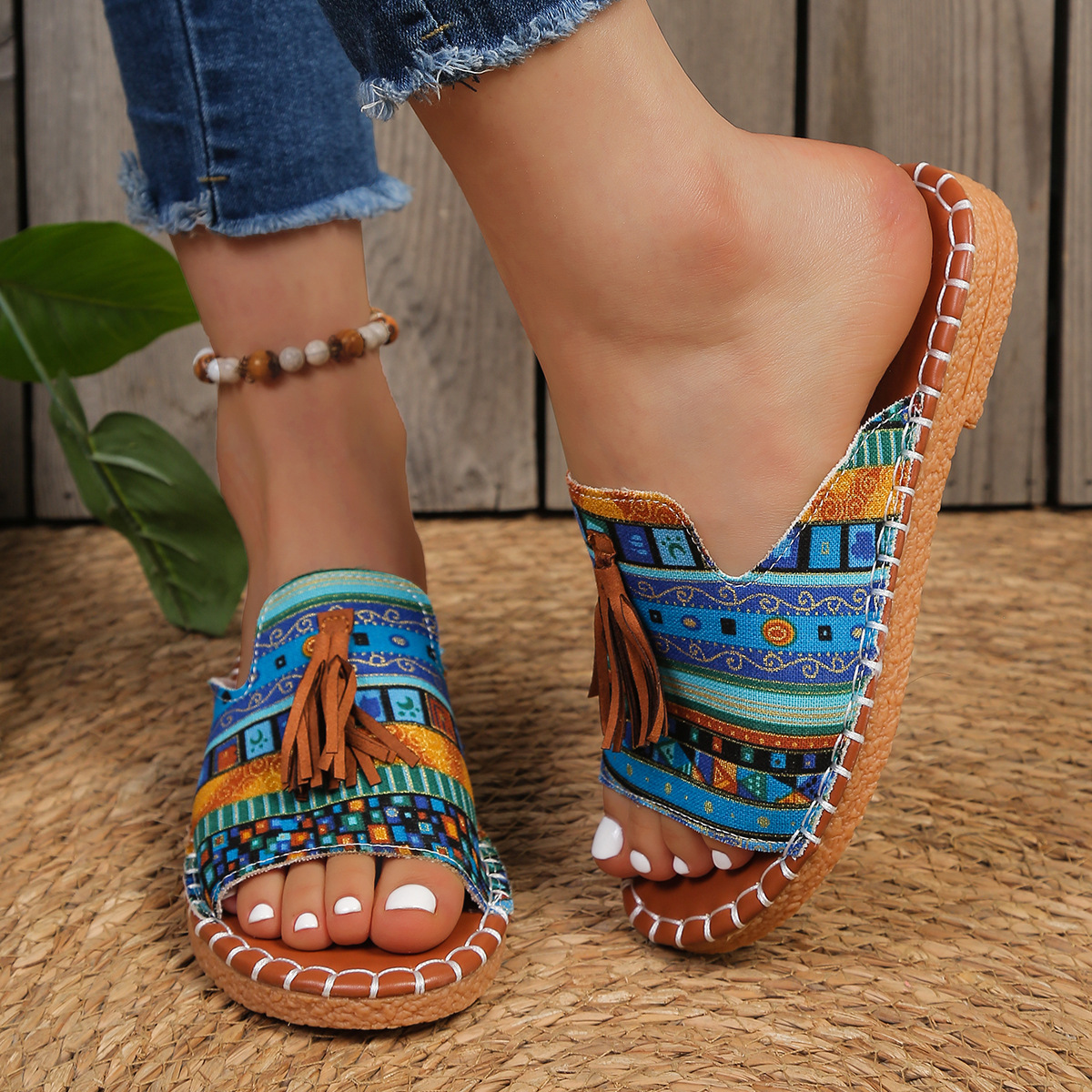 Effortless Slide Sandals for Women Tassel Open-Toe