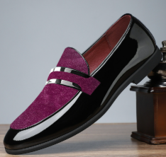 Classic Penny Loafers for Men Velvet Buckle-Strap Patent