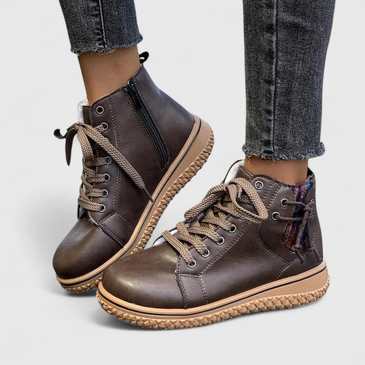Comfortable Ankle Boots for Women Lace-Up Leather Round-Toe