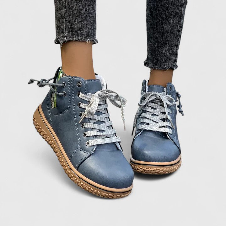 Comfortable Ankle Boots for Women Lace-Up Leather Round-Toe
