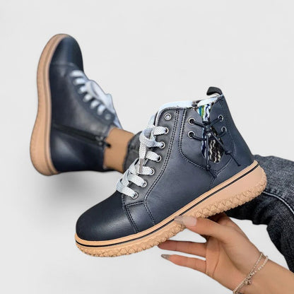 Comfortable Ankle Boots for Women Lace-Up Leather Round-Toe