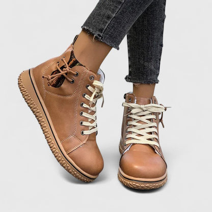 Comfortable Ankle Boots for Women Lace-Up Leather Round-Toe