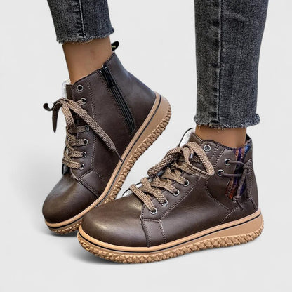 Comfortable Ankle Boots for Women Lace-Up Leather Round-Toe