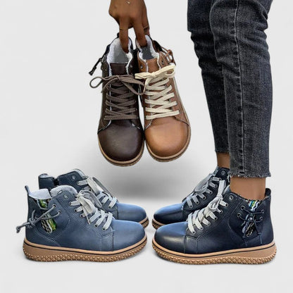 Comfortable Ankle Boots for Women Lace-Up Leather Round-Toe