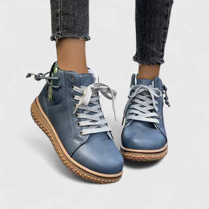 Comfortable Ankle Boots for Women Lace-Up Leather Round-Toe