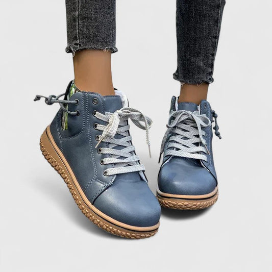 Comfortable Ankle Boots for Women Lace-Up Leather Round-Toe