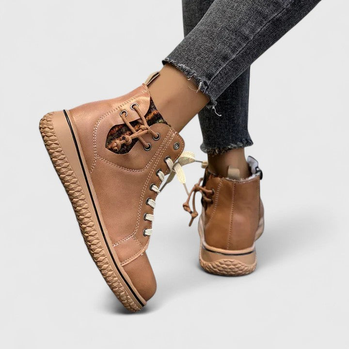 Comfortable Ankle Boots for Women Lace-Up Leather Round-Toe