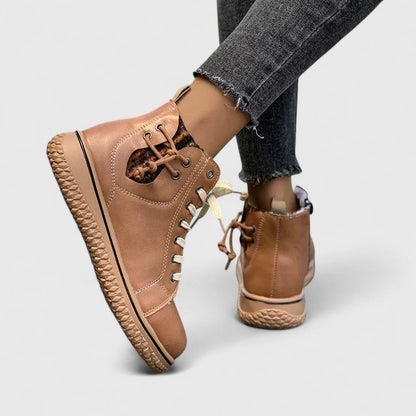 Comfortable Ankle Boots for Women Lace-Up Leather Round-Toe