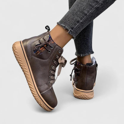 Comfortable Ankle Boots for Women Lace-Up Leather Round-Toe